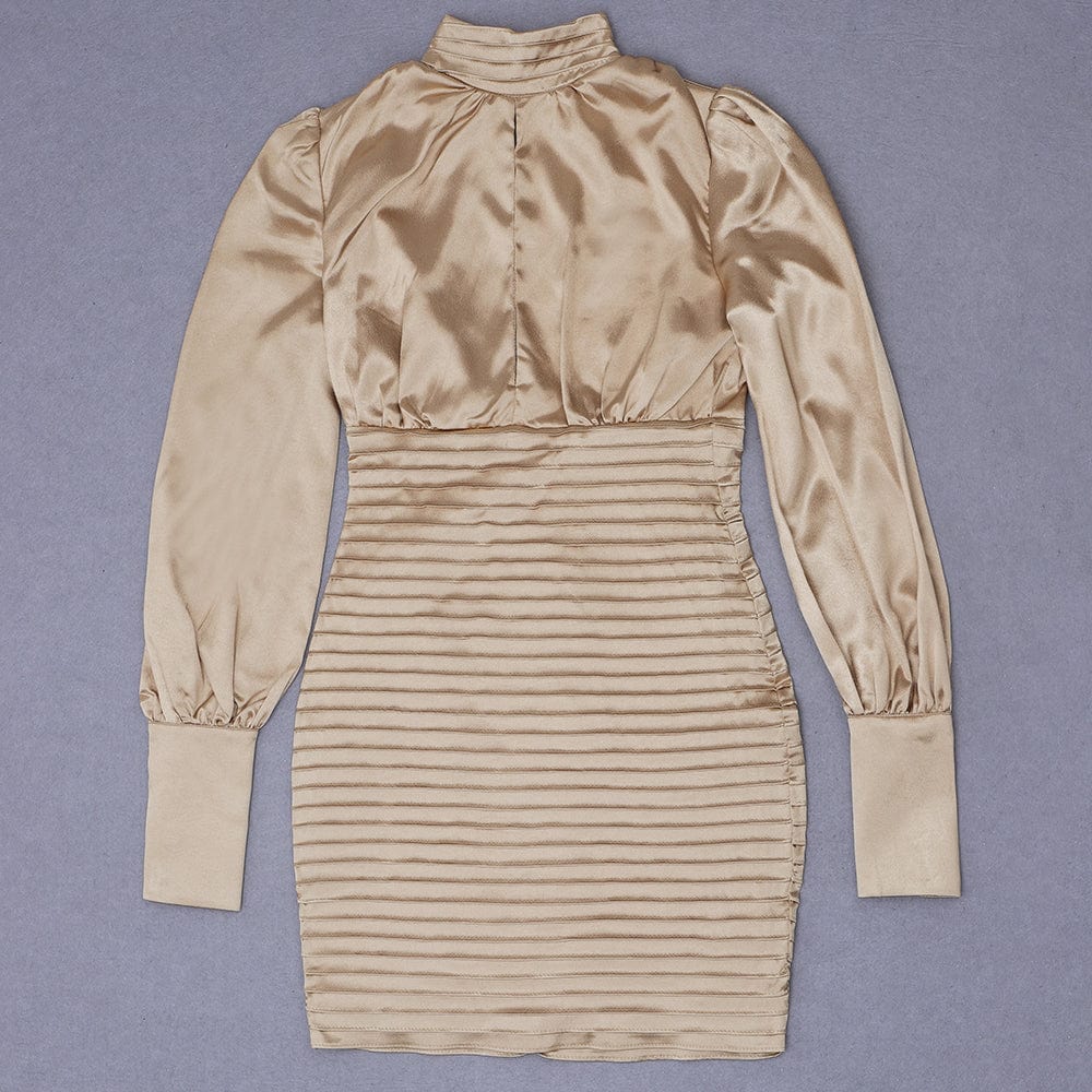 BA7580 New Autumn Long Sleeve Fashion Bodycon Bow Sashes Satin Cut Out Backless Stylish Sexy Dress Women Casual Dresses