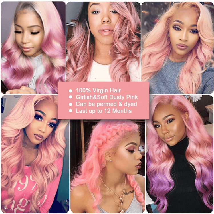 Baby Pink Highlight Color Water Wave 100% Virgin European Cuticle Aligned Human Hair HD Lace Front Wigs