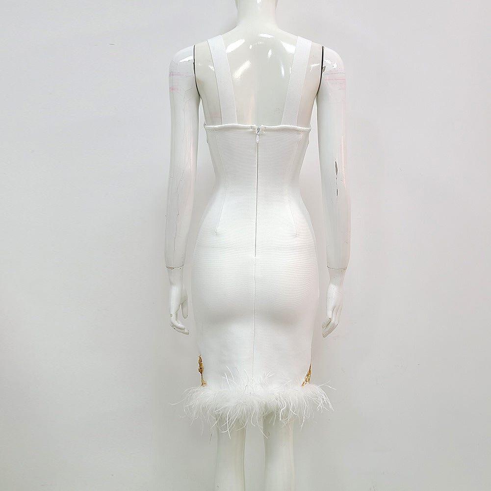 Backless V Halter Fashion Sequins Thin Long Feather Package Hip Bandage Dresses Women's Dresses