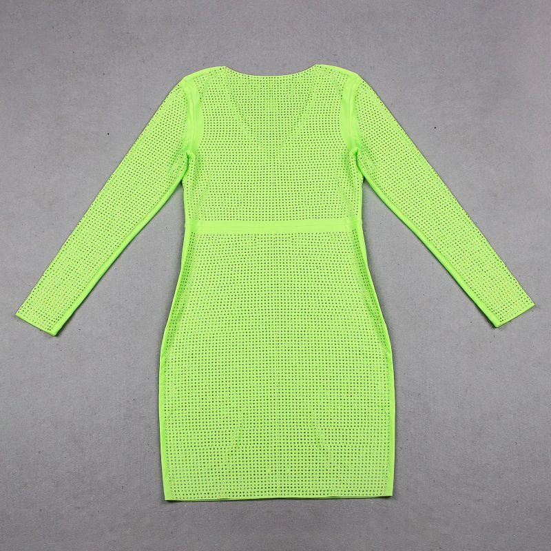 Bandage Mini Beading Deep V-Neck Long Sleeve Vestidos Bodycon Evening Celebrity Club Summer Women Dresses