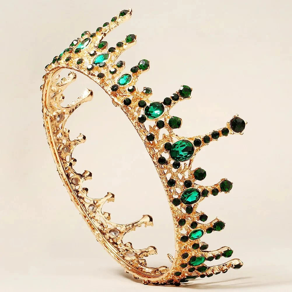 Baroque Vintage Halloween Dancing Party  Retro  Green Rhinestone Crown For Girls  Tiara Bridal Hair Accessories Queen Crown