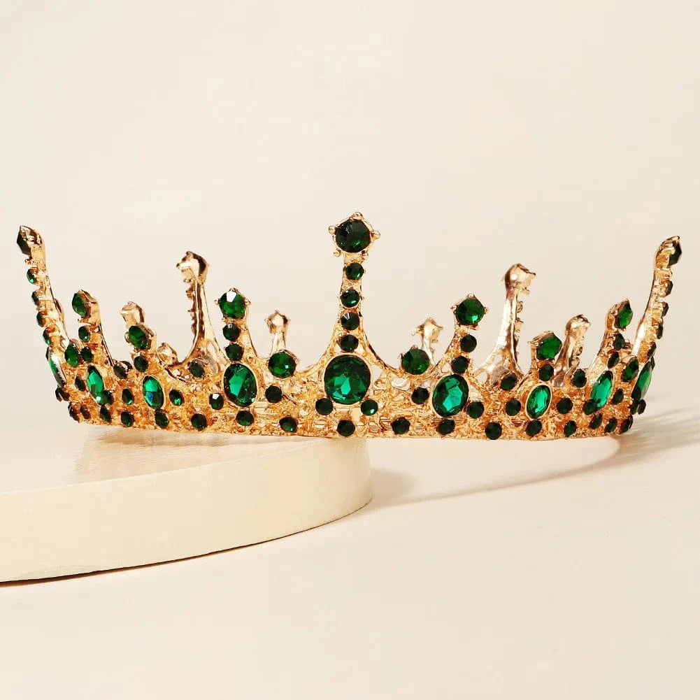 Baroque Vintage Halloween Dancing Party  Retro  Green Rhinestone Crown For Girls  Tiara Bridal Hair Accessories Queen Crown