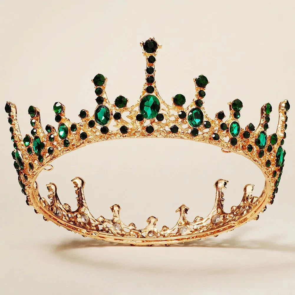 Baroque Vintage Halloween Dancing Party  Retro  Green Rhinestone Crown For Girls  Tiara Bridal Hair Accessories Queen Crown