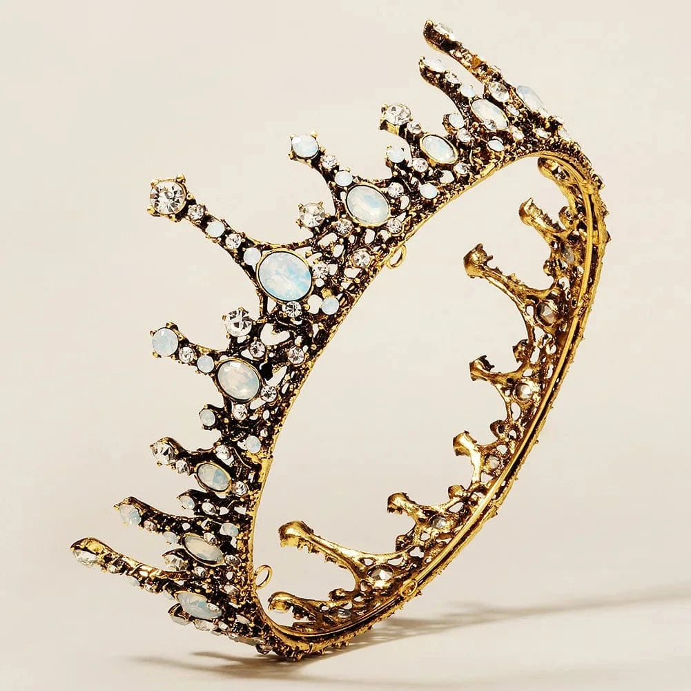 Baroque Vintage Halloween Dancing Party  Retro  Green Rhinestone Crown For Girls  Tiara Bridal Hair Accessories Queen Crown