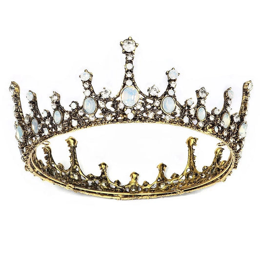 Baroque Vintage Halloween Dancing Party  Retro  Green Rhinestone Crown For Girls  Tiara Bridal Hair Accessories Queen Crown