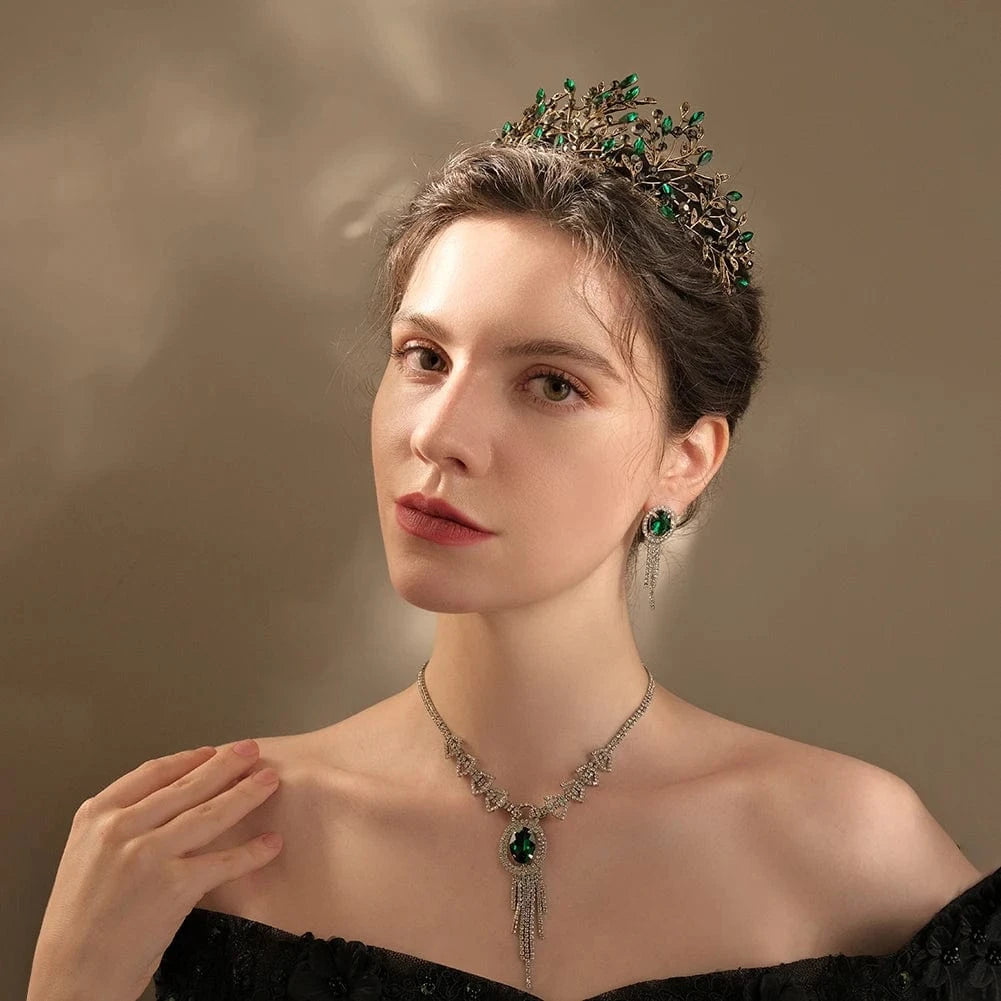 Baroque Wedding Tiaras And Royal Crowns Zircon Bridal Hair Jewelry Headpieces Cosplay Princess Queen Halloween Green Crown