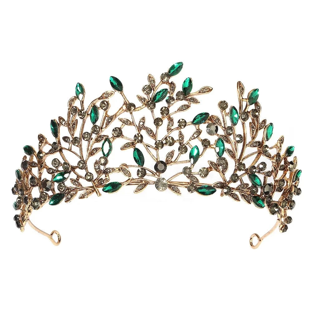 Baroque Wedding Tiaras And Royal Crowns Zircon Bridal Hair Jewelry Headpieces Cosplay Princess Queen Halloween Green Crown