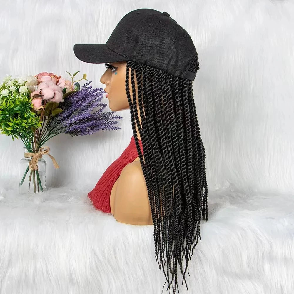 Baseball Cap Wig Long Ombre Braids Cap Wig Hat with Synthetic Small Box Braiding Hair Extensions for Women Girls Black Brown