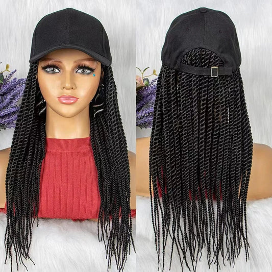 Baseball Cap Wig Long Ombre Braids Cap Wig Hat with Synthetic Small Box Braiding Hair Extensions for Women Girls Black Brown