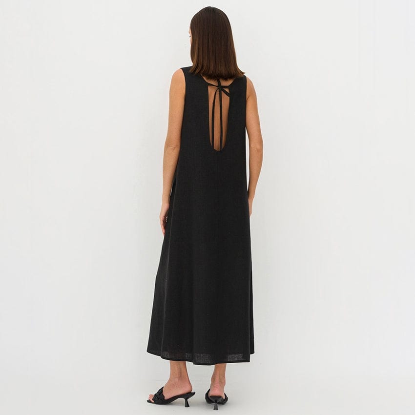 Bclout Cotton Linen Orange Hollow Out Casual Dress 2023 Women Summer Sleeveless A Line Dresses Elegant Loose O Neck Long Dress