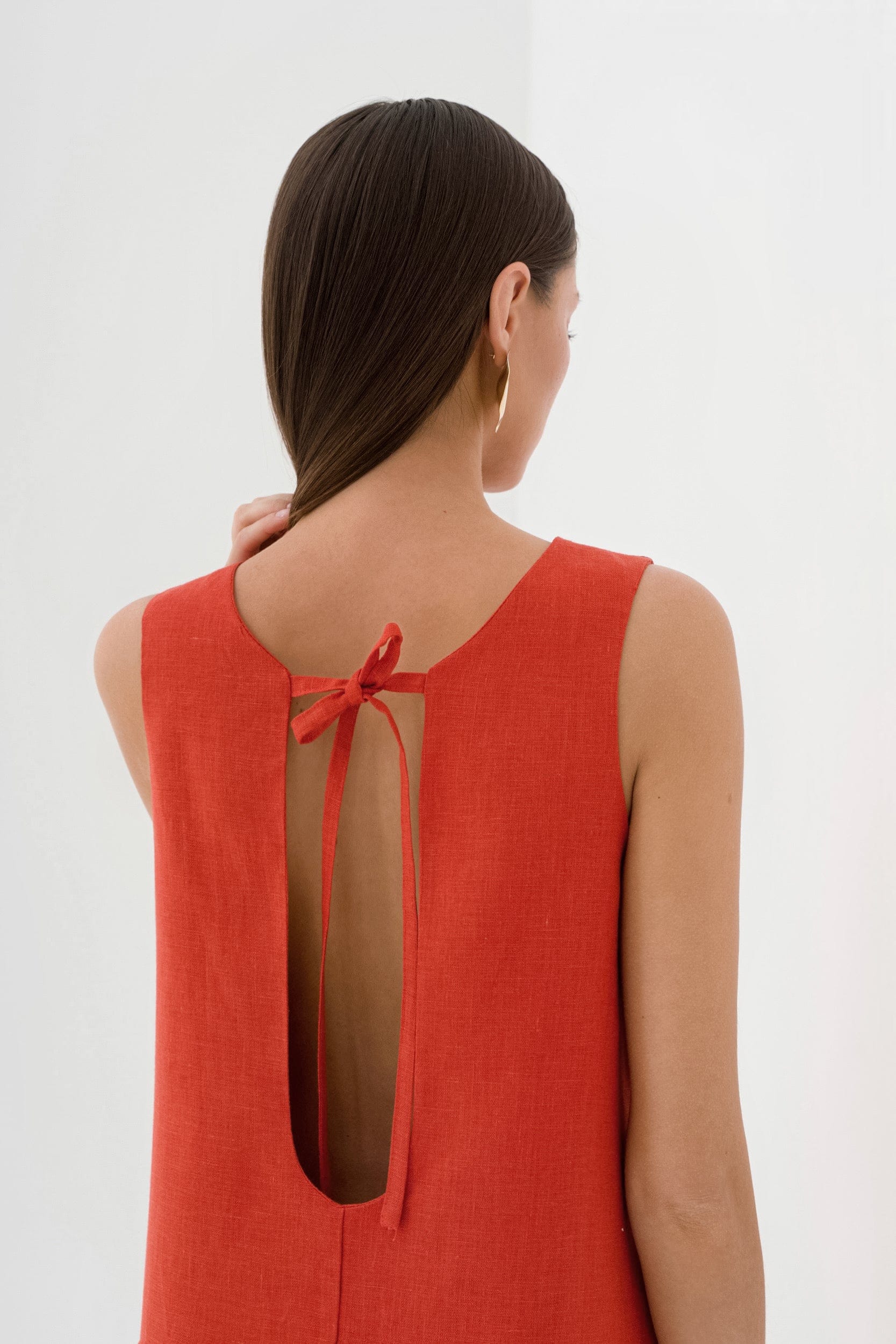 Bclout Cotton Linen Orange Hollow Out Casual Dress 2023 Women Summer Sleeveless A Line Dresses Elegant Loose O Neck Long Dress