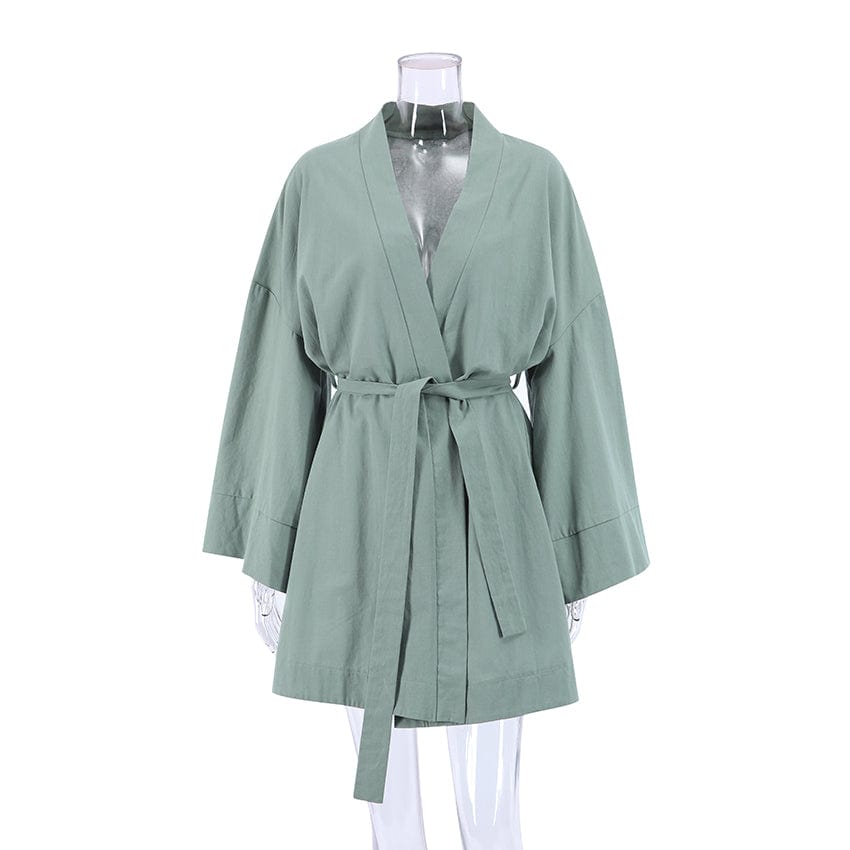Bclout/QINSI 2023 Spring Bathrobe Female Sexy Mini Dress Cotton Long Sleeve Women's Dressing Gown Women Sleepwear Green Robes