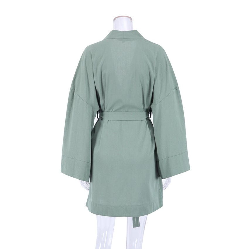 Bclout/QINSI 2023 Spring Bathrobe Female Sexy Mini Dress Cotton Long Sleeve Women's Dressing Gown Women Sleepwear Green Robes