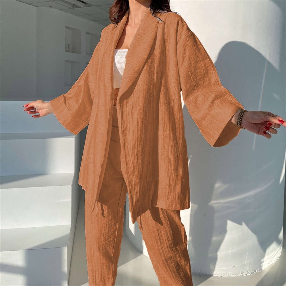 Bclout/QINSI 2023 Summer Trousers Outfits Long Sleeve Loose Shirt Tops And High Waist Pants Two Piece Set Women Casual Tracksuit