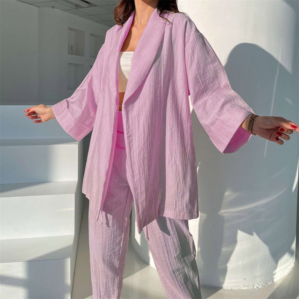 Bclout/QINSI 2023 Summer Trousers Outfits Long Sleeve Loose Shirt Tops And High Waist Pants Two Piece Set Women Casual Tracksuit