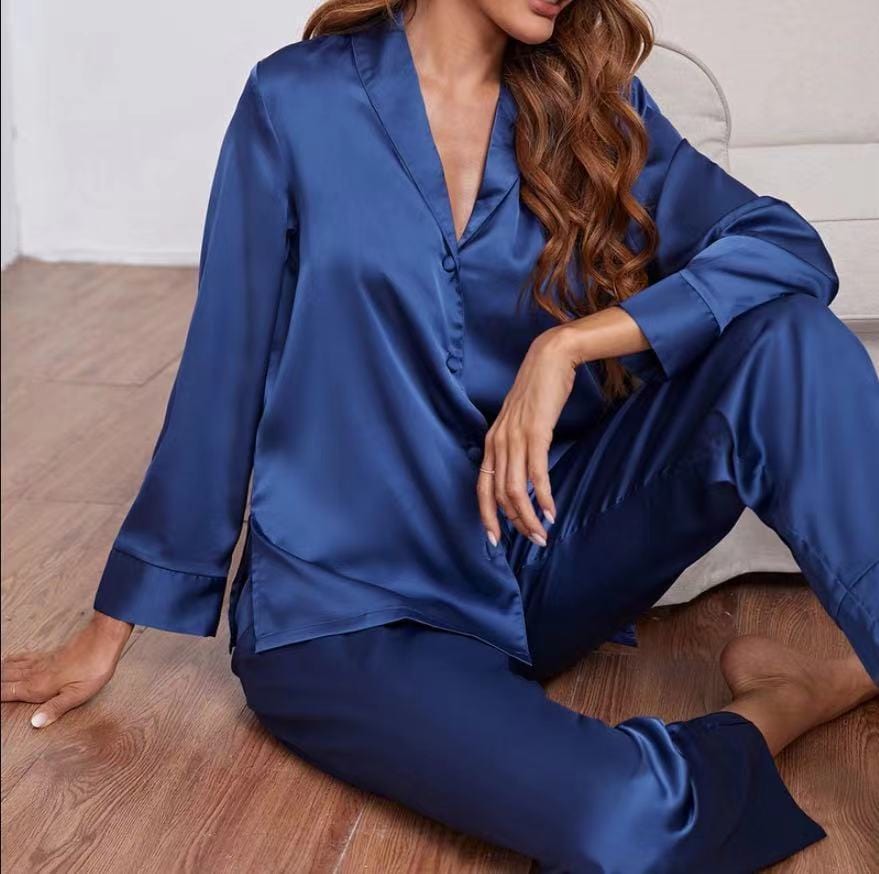 Bclout/QINSI Female Wide Leg Pants Trouser Suits Women Sexy Pajamas Satin Silk Sleepwear 2pcs Pajamas Set