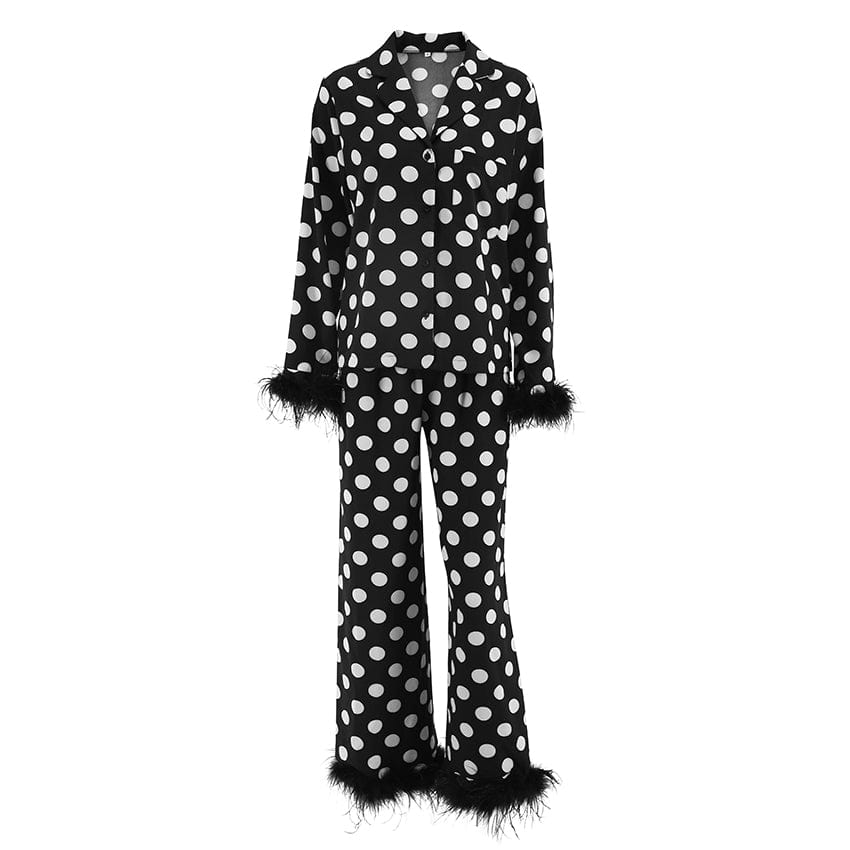 Bclout/QINSI Simple Loose Homewear pijama mujer Women Leopard Dot Print Nightgown Long Sleeve Set Spring Autumn Cotton Pajamas