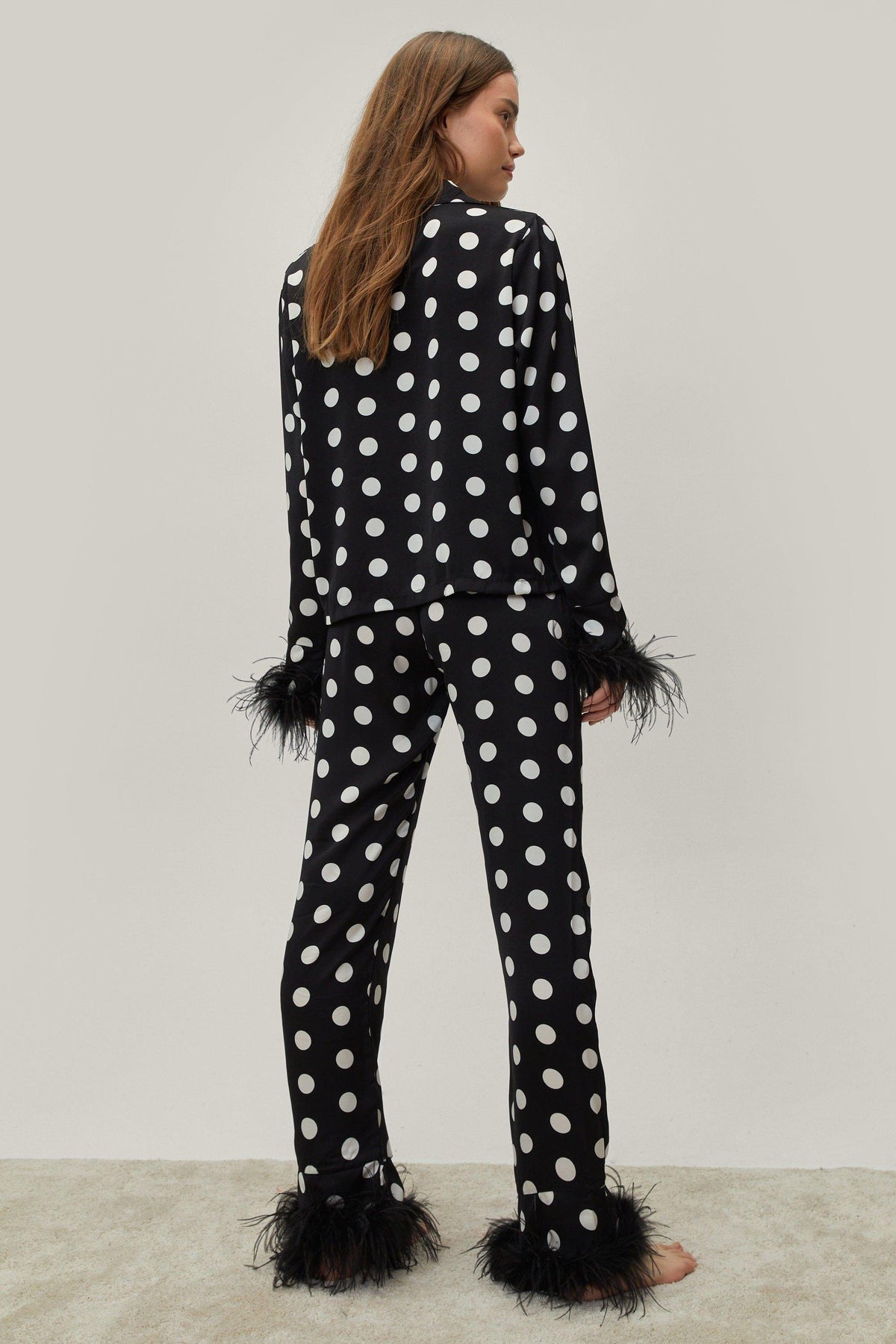 Bclout/QINSI Simple Loose Homewear pijama mujer Women Leopard Dot Print Nightgown Long Sleeve Set Spring Autumn Cotton Pajamas