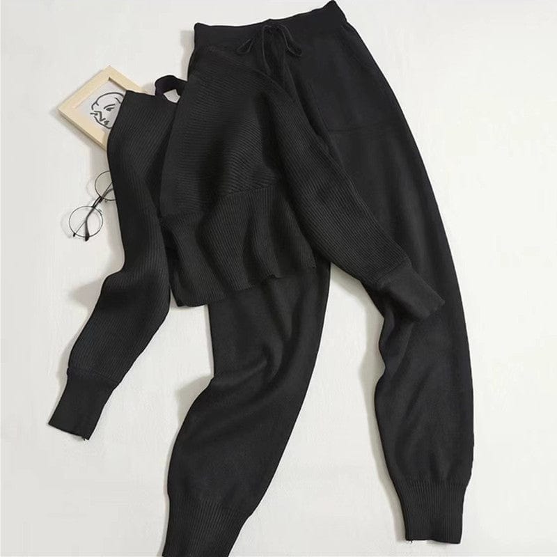 Bclout/QINSI Women Matching Set Women Long Sleeve Sport Tracksuit 2 Piece Sweater Pants Suit Sexy Off Shoulder Knitted Two Piece