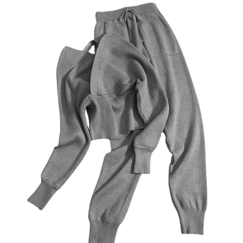 Bclout/QINSI Women Matching Set Women Long Sleeve Sport Tracksuit 2 Piece Sweater Pants Suit Sexy Off Shoulder Knitted Two Piece