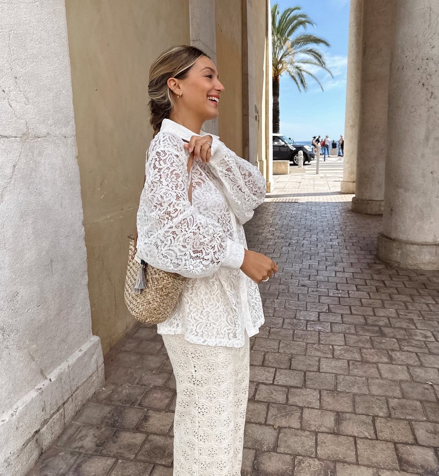 Bclout Turn Down Collar Woman Blouses 2023 Summer Cotton Hollow Out Street Chic Tops Elegant Lace Long Sleeve White Shirts