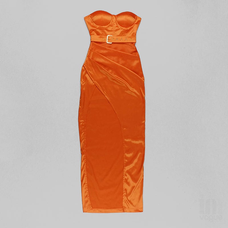 BD2133 Orange Color Clothing Backless Fashion Robe De Soiree Longue High Quality Trendy Satin Dress Asymmetric