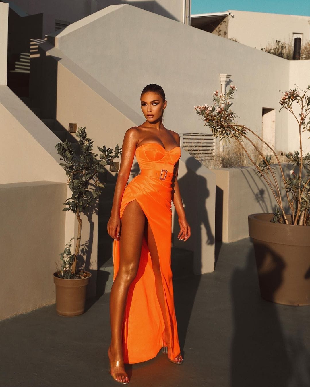 BD2133 Orange Color Clothing Backless Fashion Robe De Soiree Longue High Quality Trendy Satin Dress Asymmetric