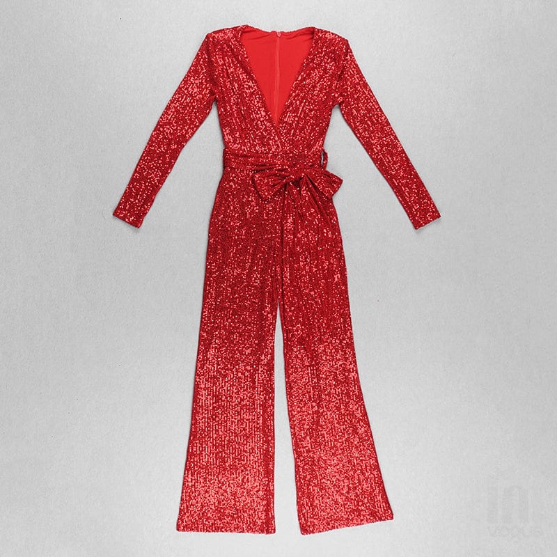 BD2164 New arrivals red sequined one piece jumpsuit women fall womens jumpsuits