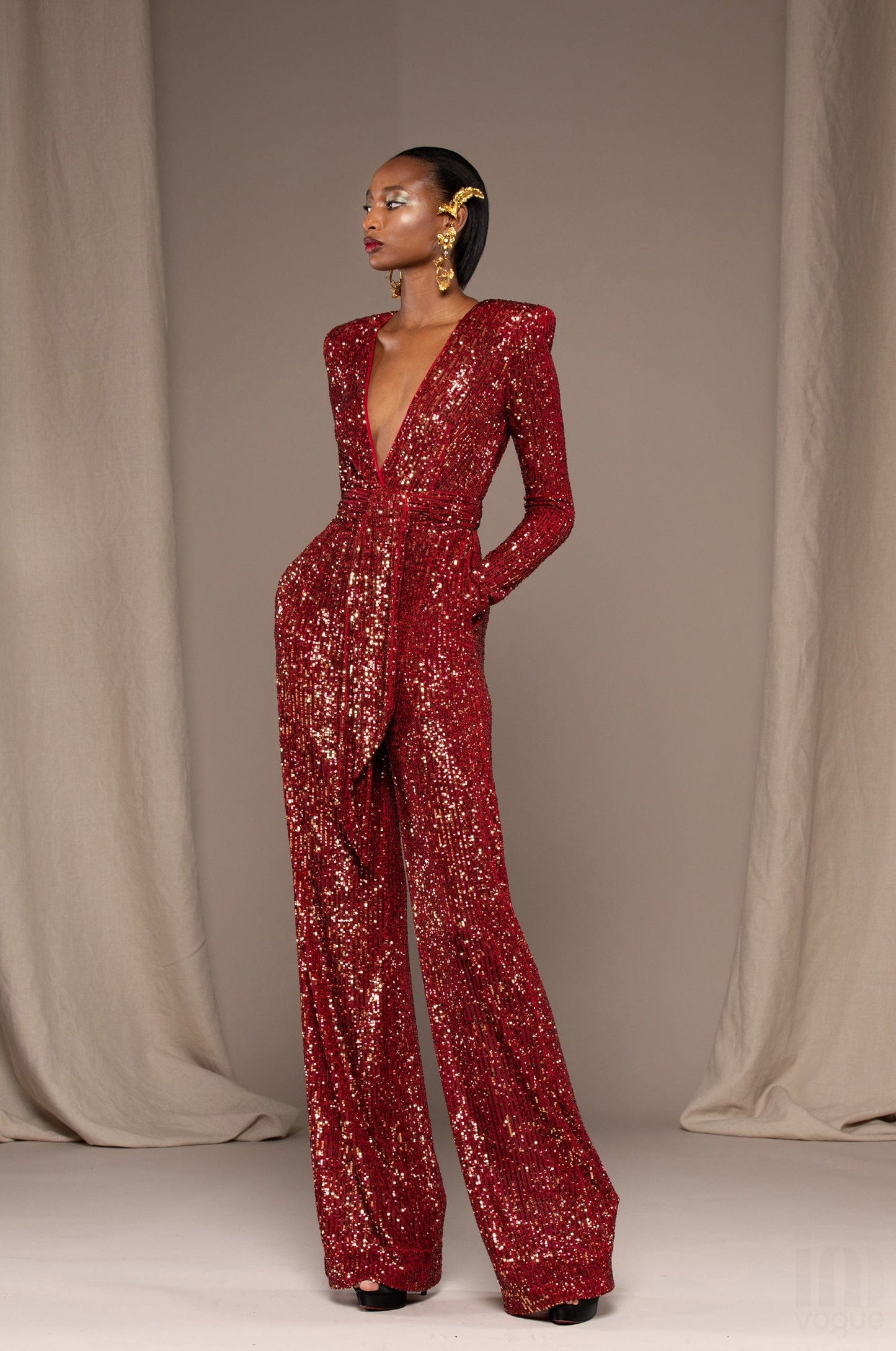 BD2164 New arrivals red sequined one piece jumpsuit women fall womens jumpsuits