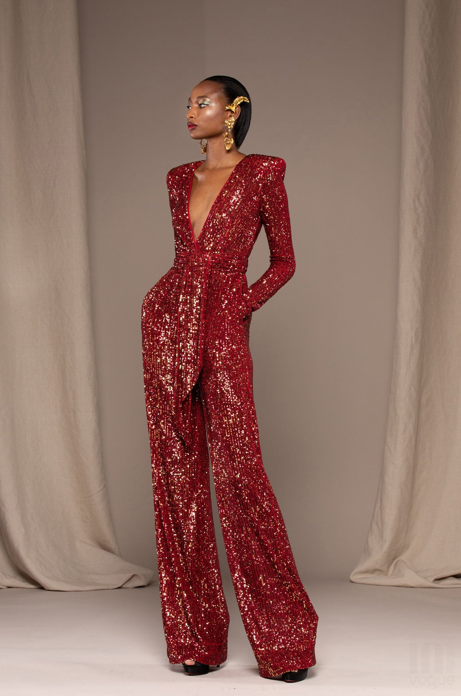 BD2164 New arrivals red sequined one piece jumpsuit women fall womens jumpsuits
