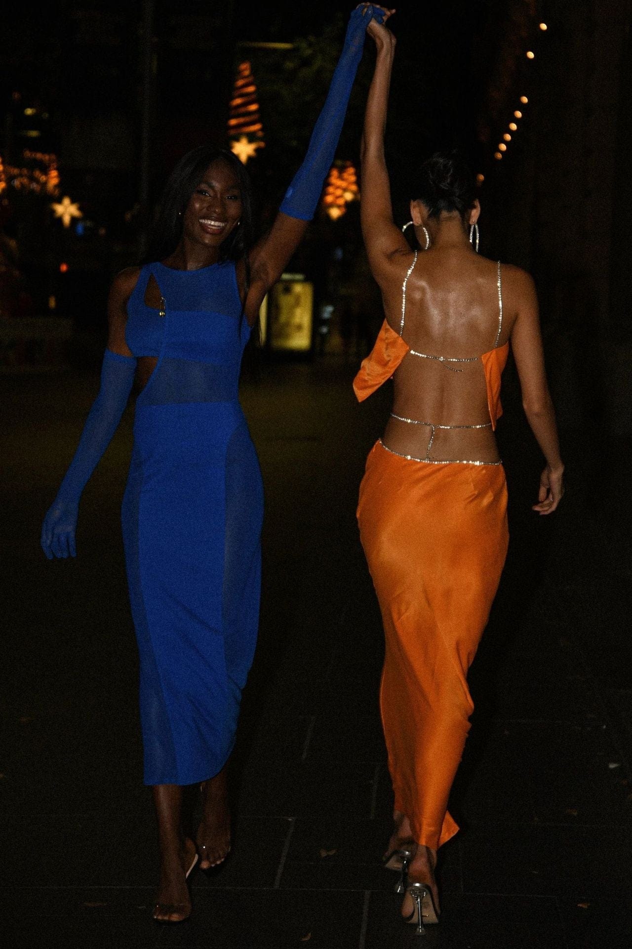 BD2302 Kimshein Rhinestone Spaghetti Straps With Crystal Sleeveless Backless Satin Womens Long Skirt Two Piece Party Set