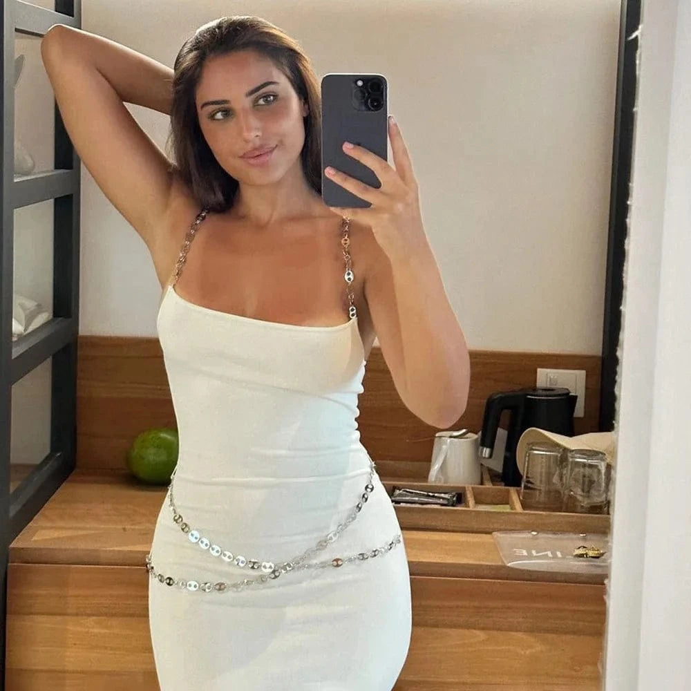 BD2455 New Chain Spaghetti Strap Bandage Dress Fashion Party Ball Gowns Elegant Casual Bodycon Vestidos Sexy Evening Dresses