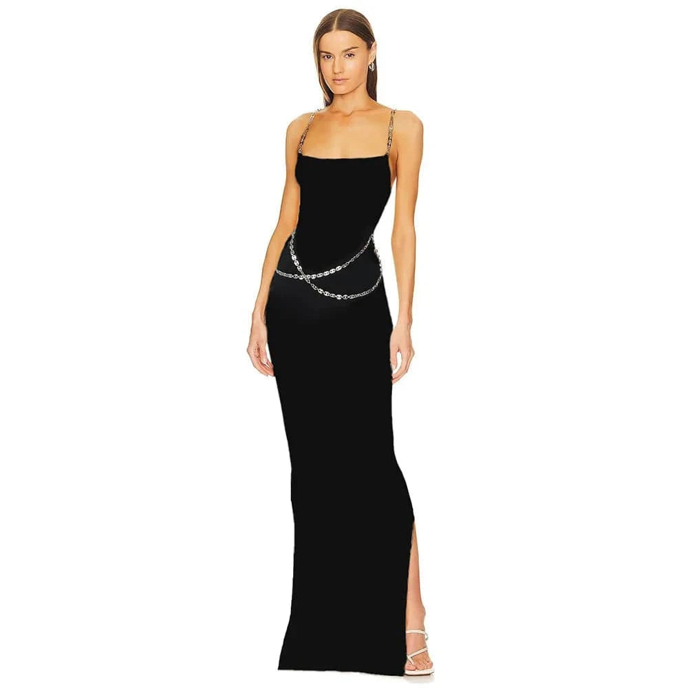 BD2455 New Chain Spaghetti Strap Bandage Dress Fashion Party Ball Gowns Elegant Casual Bodycon Vestidos Sexy Evening Dresses