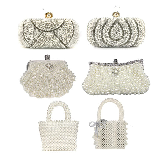 beaded wedding bridal evening bags hollow fashion women clutch pearl diamonds handbags shell design for party diner purse
