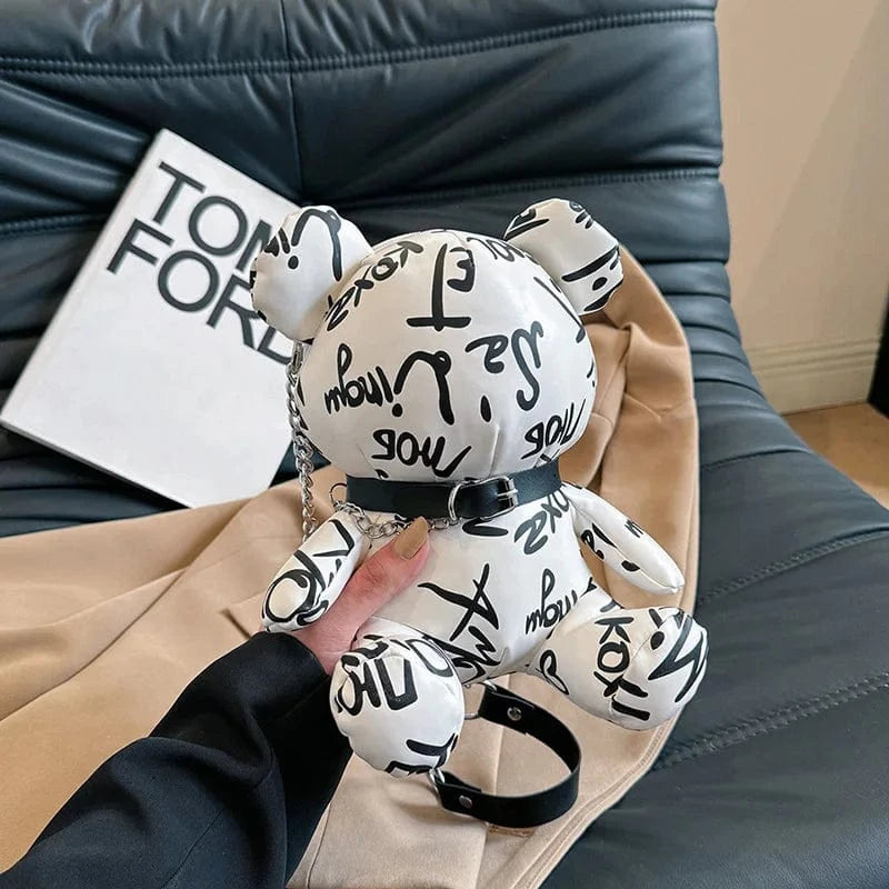 Bear Shape Crossbody Bag For Women Letters Printed Cute Fashion Doll Shoulder Bags Chain Animal Handbag Party Pocket Mini Purse