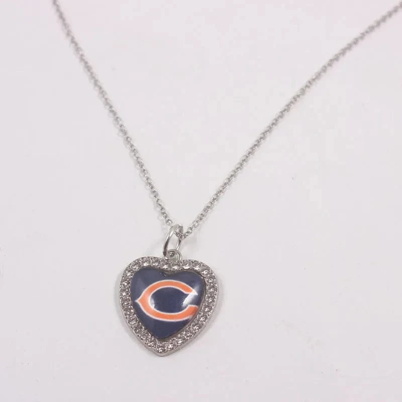 bears New Arrival 32 designs rhinestone heart American football pendant charms accessories stainless steel necklace heart necklace