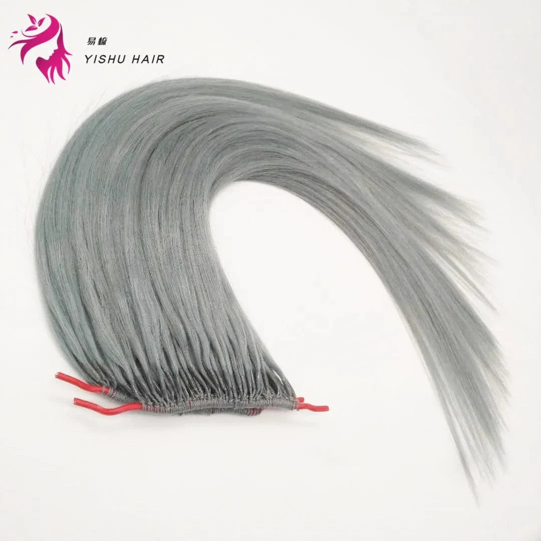 Beautiful colour blue/red/purple/pink/grey colour silk soft and straight one cotton thread  two I tip hair extensions in korea