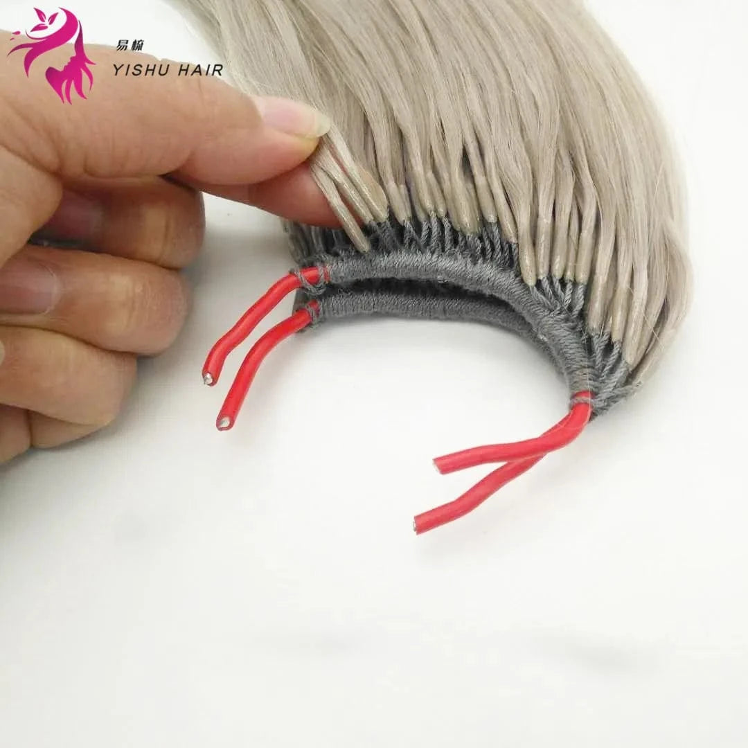 Beautiful colour blue/red/purple/pink/grey colour silk soft and straight one cotton thread  two I tip hair extensions in korea