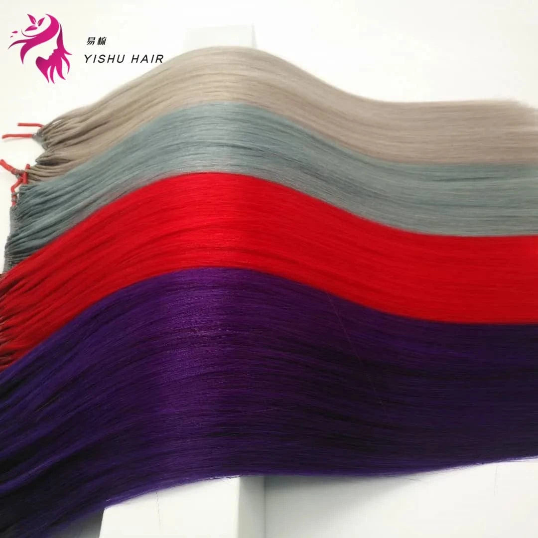 Beautiful colour blue/red/purple/pink/grey colour silk soft and straight one cotton thread  two I tip hair extensions in korea
