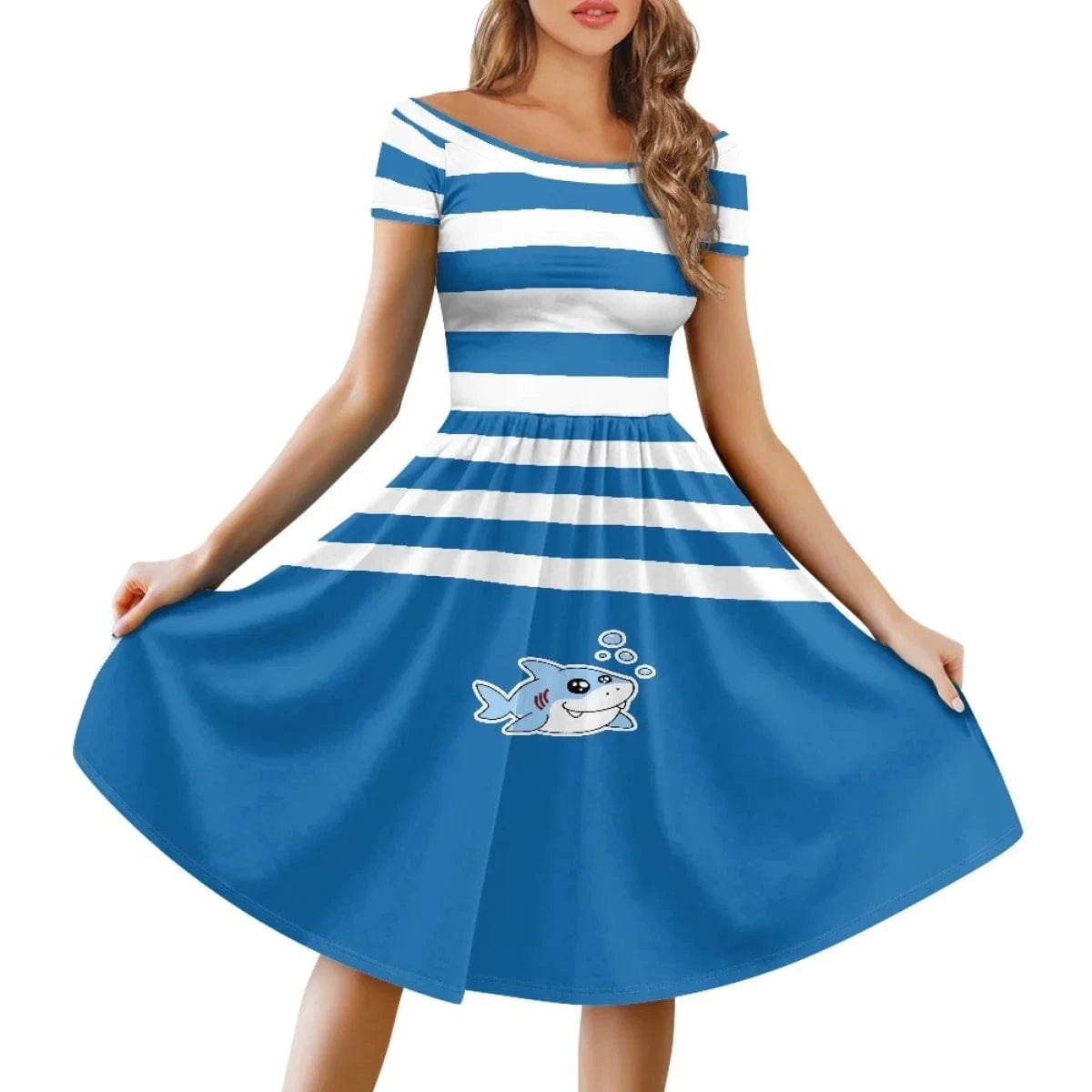 Beautiful Tie Dye Flowers Printed Women's Vintage Short Sleeve High Waist Flared Midi Casual Summer Party Wear Dresses for Women