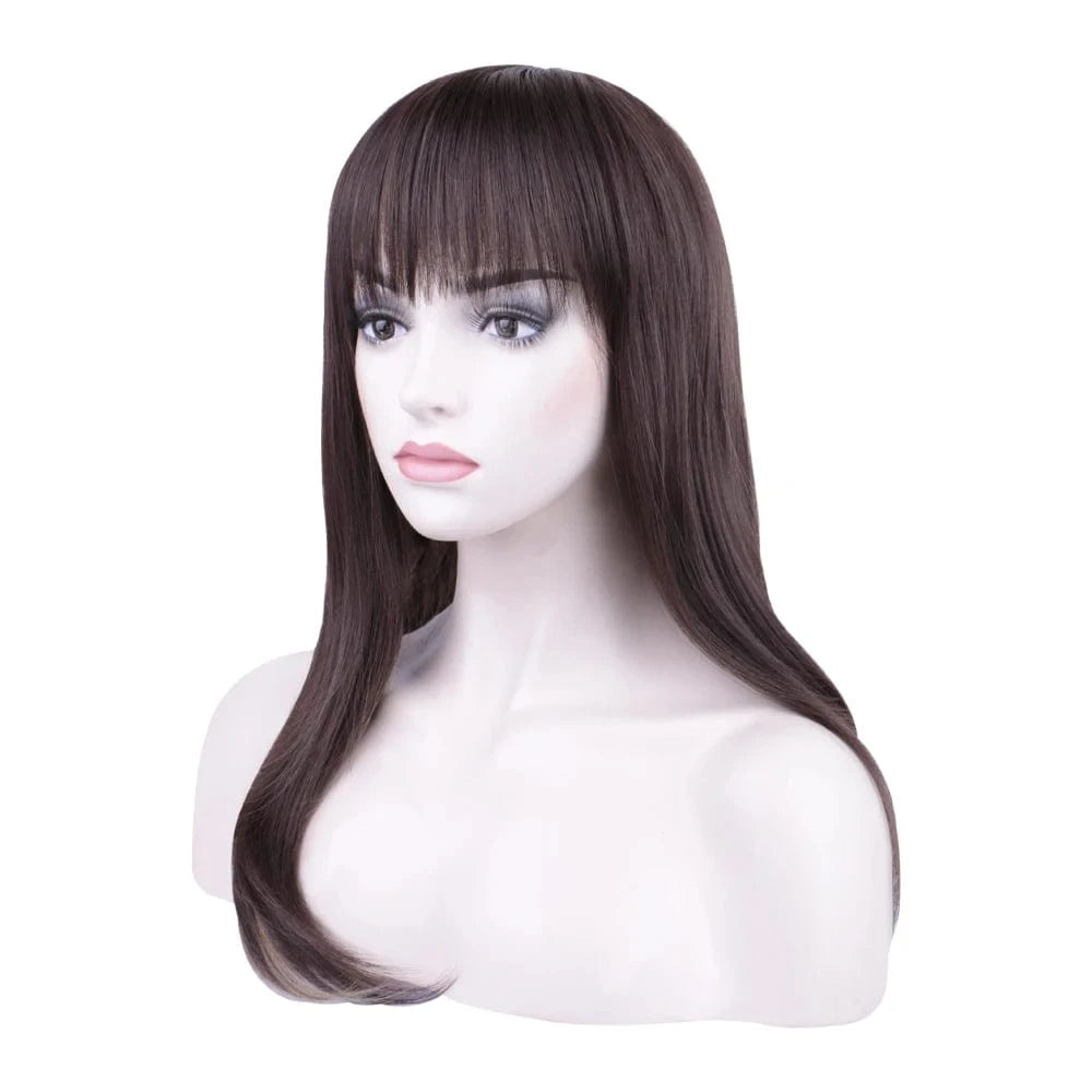Becus Hair Straight Synthetic Wigs for Sale Long Brown Wig with Bang Baby Hair