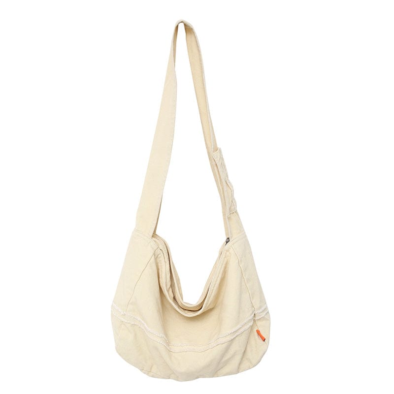 Beige Fashion Ladies Messenger Bag Large Capacity Shopping Bag Unisex Canvas Student Shoulder Bag Solid Color Handbag Women