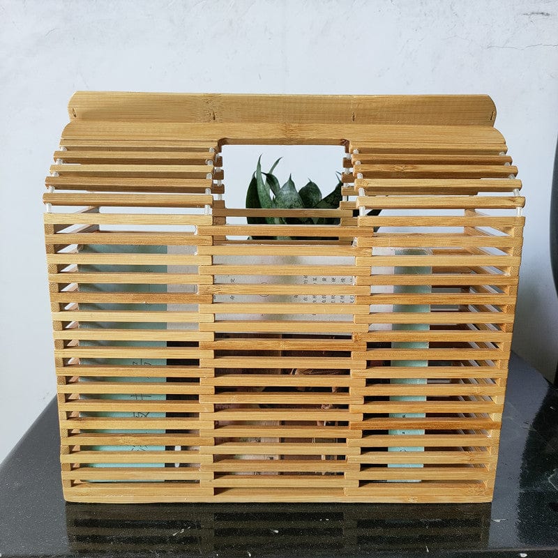 Beige New square bamboo purse seaside holiday beach bag fashion lady handbag catwalk bags