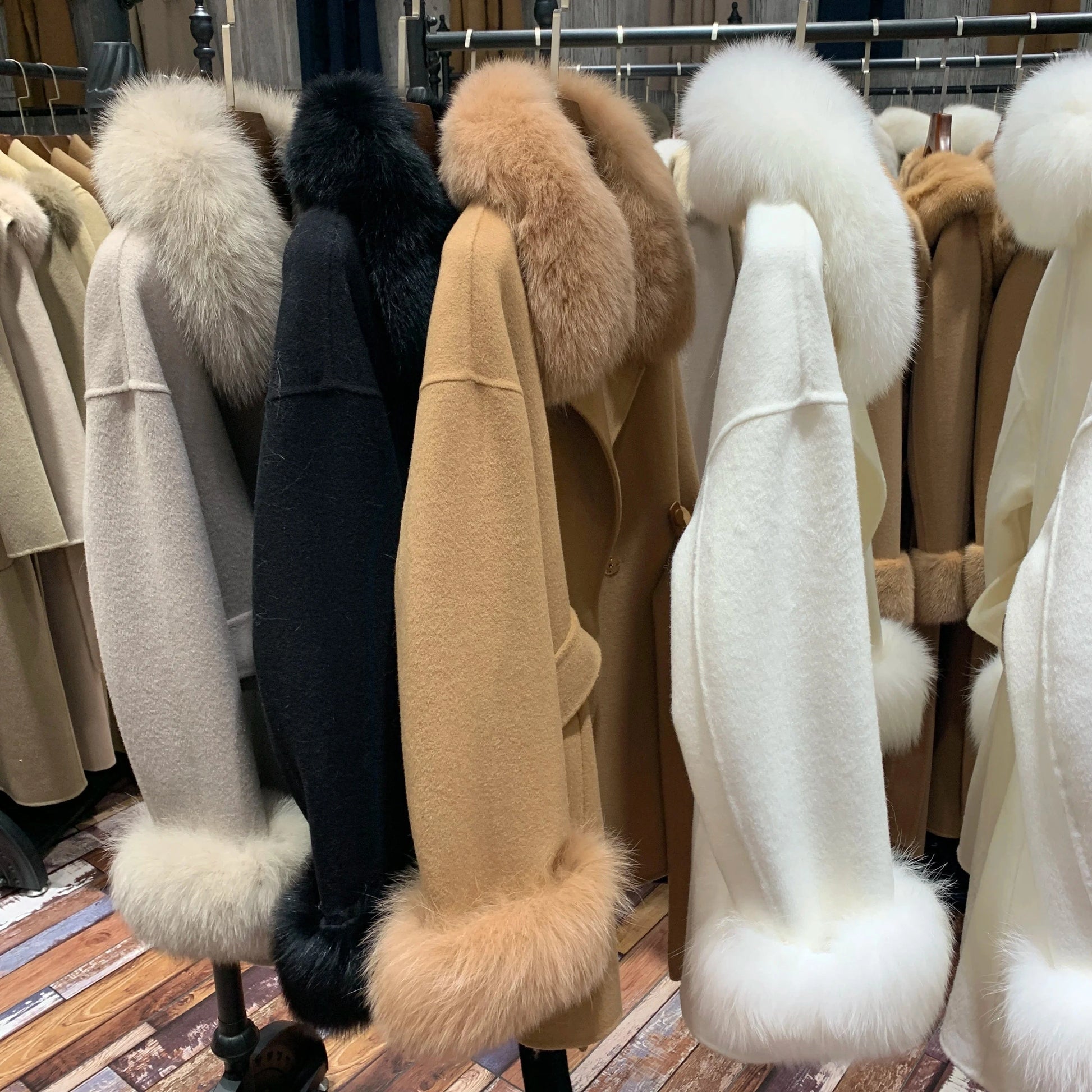 Belted Double Sided Wool Coat Ladies Cashmere Wool Coat With Detachable Fox Fur Collar