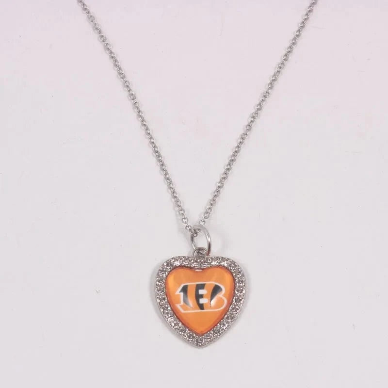 bengals New Arrival 32 designs rhinestone heart American football pendant charms accessories stainless steel necklace heart necklace