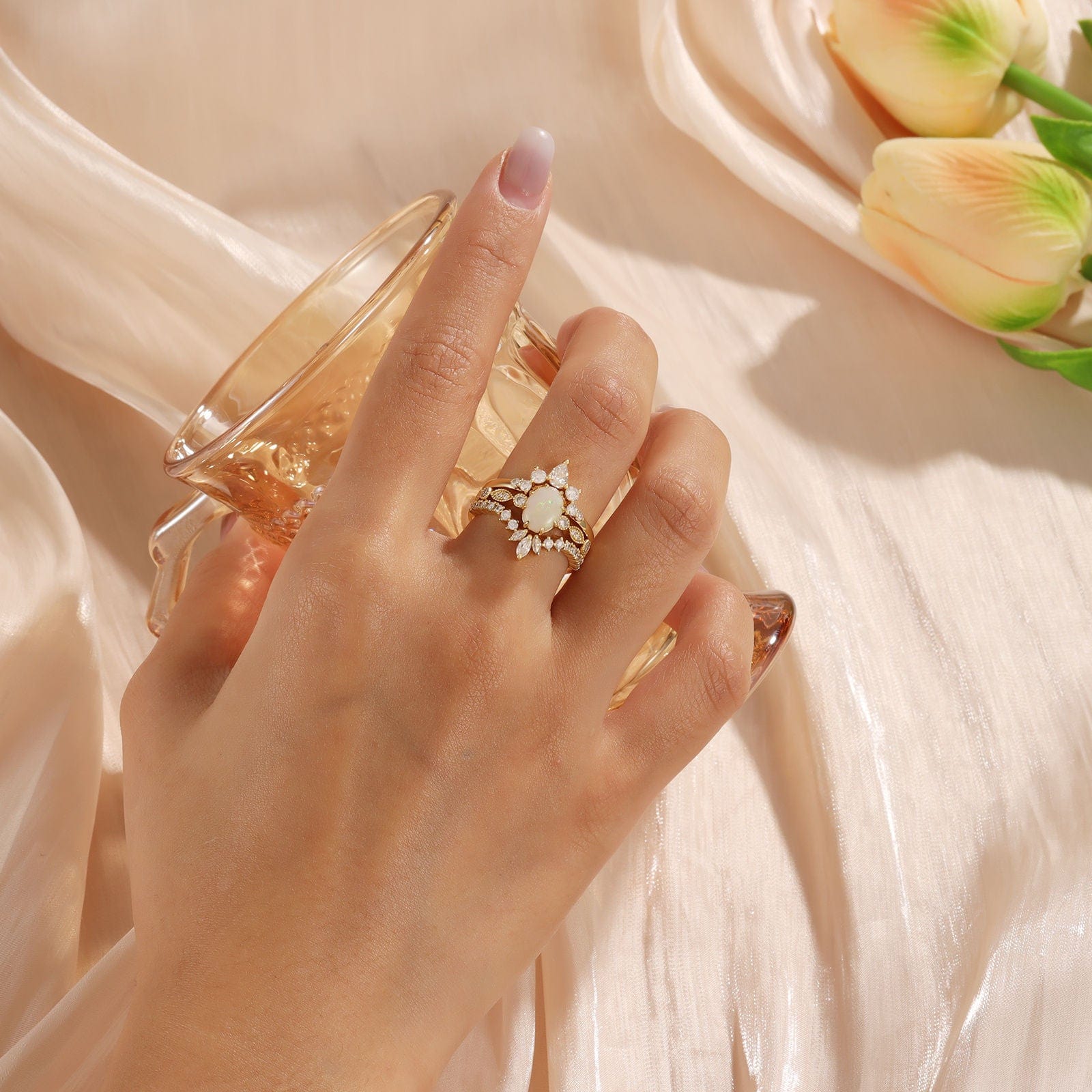 Best Selling 925 Sterling Silver Wedding Ring with Opal Fine 14K/18K Real Gold Jewelry Rings