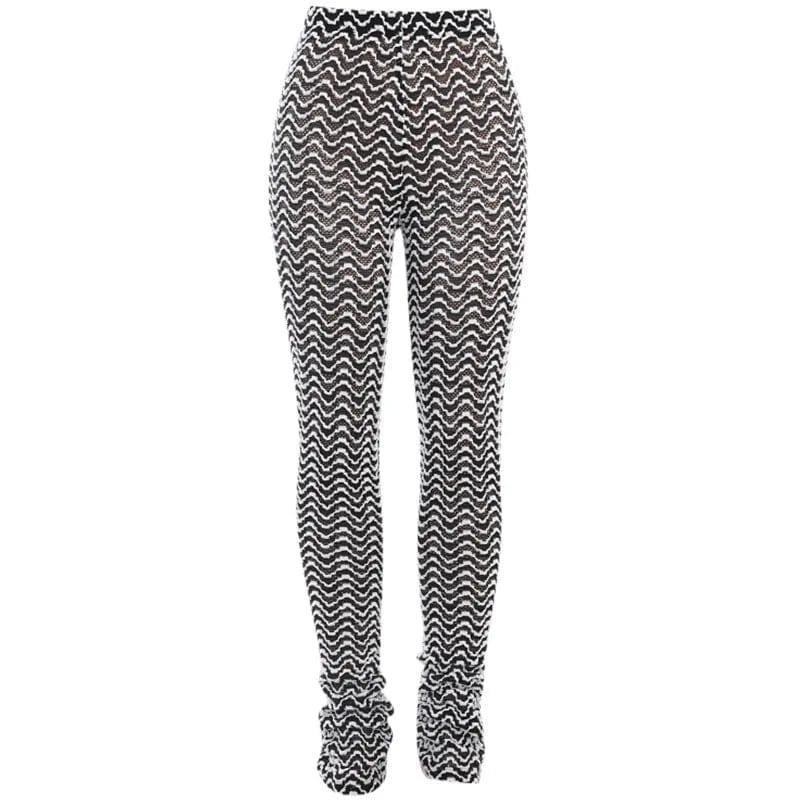 Best Selling Autumn Black and White Corrugated Hip-lifting Pants Fashion Casual All-match Trousers Slim-fit Women's Trousers