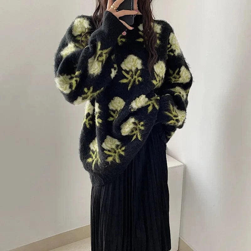 Best Selling Casual Fashion Floral Embroidery Knit Women Pullover Sweater