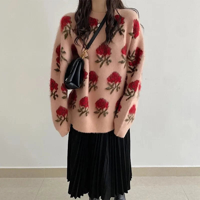 Best Selling Casual Fashion Floral Embroidery Knit Women Pullover Sweater