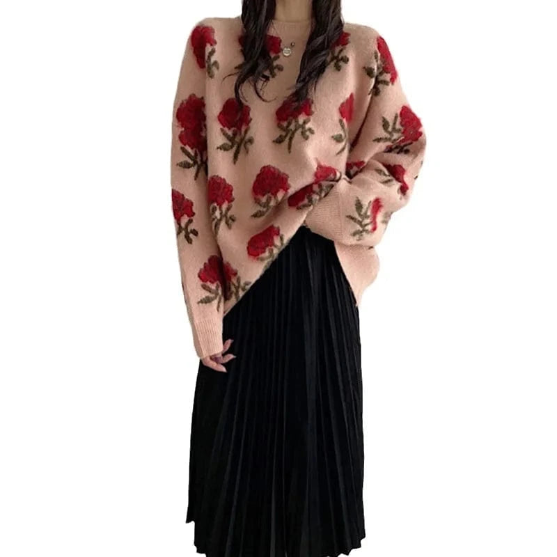 Best Selling Casual Fashion Floral Embroidery Knit Women Pullover Sweater